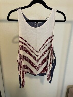 Free People White Tank with Burgundy Chevron Print